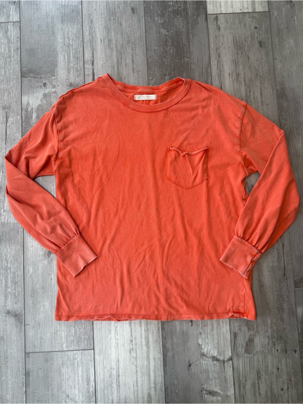 Free People We The Free Orange Long Sleeve Pocket Tee Size Small